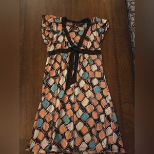 girl 12 short sleeve dress geometric print pink blue brown